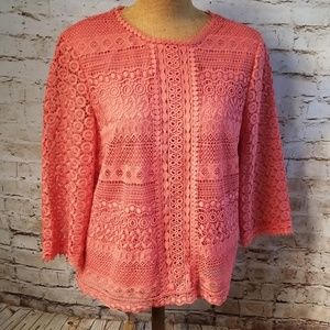 Ann Taylor Leg coral lined crochet lace top